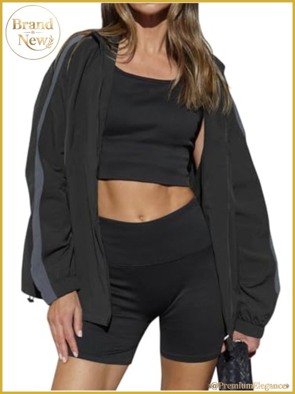 Womens Lightweight Color Block Hooded Jacket Zip Up Windbreaker with Pockets